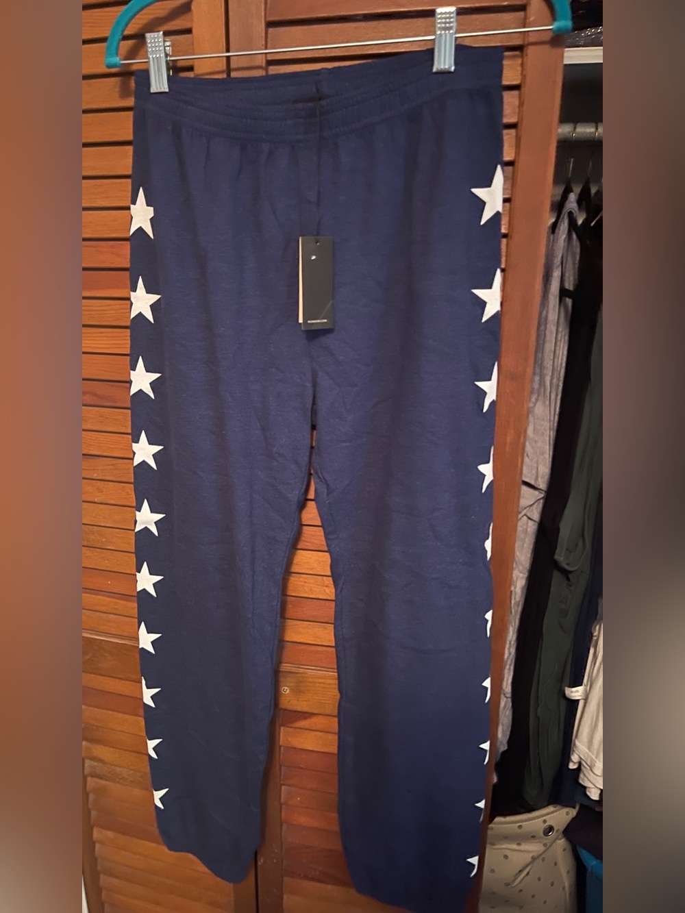 Monrow Navy Sweatpants with White Star Side Stripes